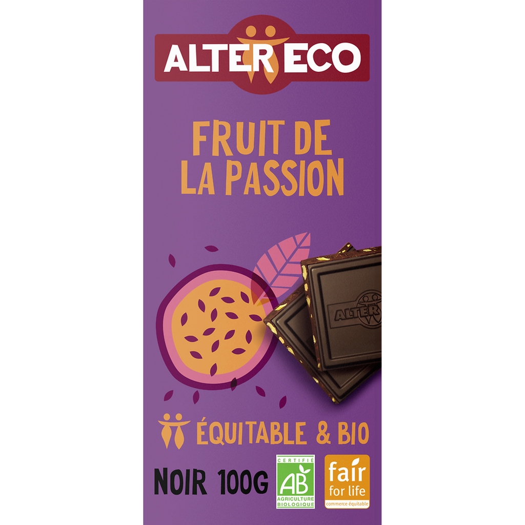 ALTER ECO Tablette de chocolat noir et fruits de la passion bio et équitable 100 g