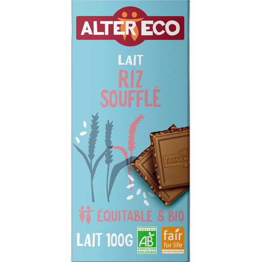 [3700214618127] ALTER ECO Organic Milk Chocolate with Crispy Puffed Rice 100 g