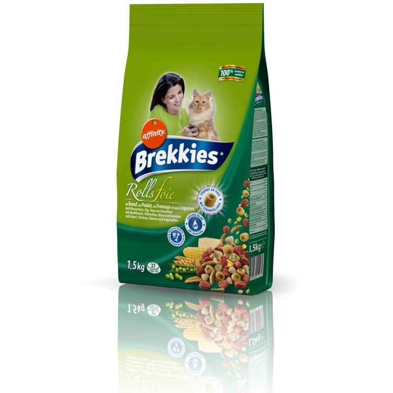 Brekkies Croquettes Pour Chats Rolls Au Foie : Le Sac De 1,5 Kg
