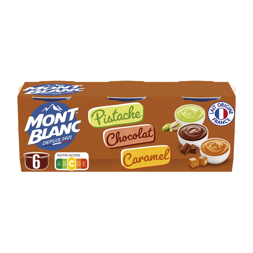 [3700279304614] MONT BLANC Creme de sobremesa caramelo, chocolate, pistácio 6 taças de 125 g