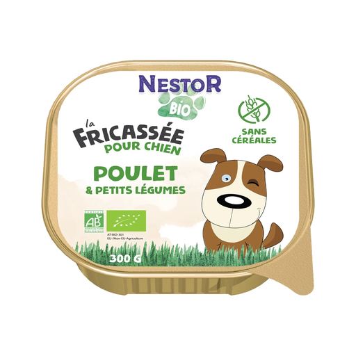 [3700654000117] NESTOR BIO Pâtée Pour Chien Adulte Fricassée Sans Céréales Bio Poulet Légumes 300 g