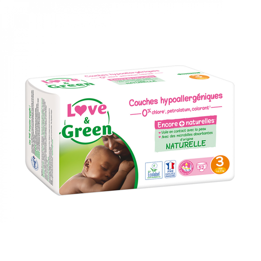[3700668700133] LOVE & GREEN Hypoallergenic Anti-Irritation Diapers Size 3, 52 count