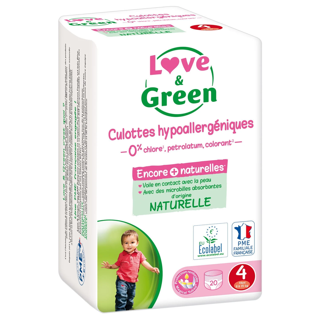 LOVE & GREEN Braguitas Pañal Hipoalergénicas Talla 4 (8-15 kg) - 20 unidades