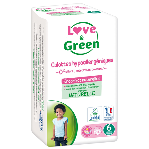 [3700668700195] LOVE & GREEN Fraldas-Cueca Hipoalergénicas e Ecológicas Tamanho 6: + 16 kg, pacote de 16 unidades