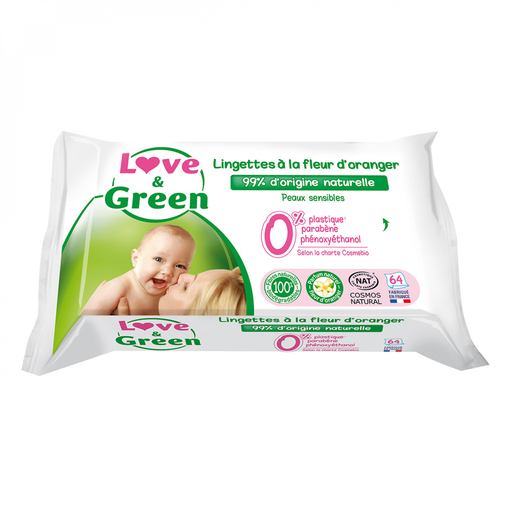 [3700668700379] LOVE & GREEN Baby Wipes Orange Blossom Scented Biodegradable 64 wipes