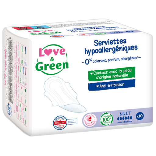 [3700668700768] LOVE & GREEN Hypoallergenic Night Pads 10 Pads
