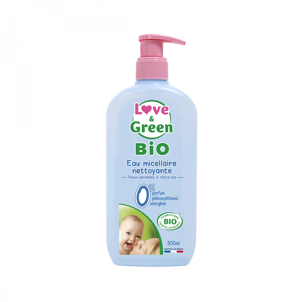 LOVE & GREEN Agua micelar limpiadora sin perfume para pieles sensibles y reactivas 500 ml
