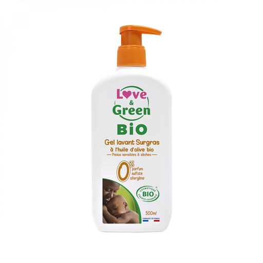 [3700668701109] LOVE & GREEN Gel lavant surgras à l'huile d'olive bio peaux sensibles à sèches 500 ml