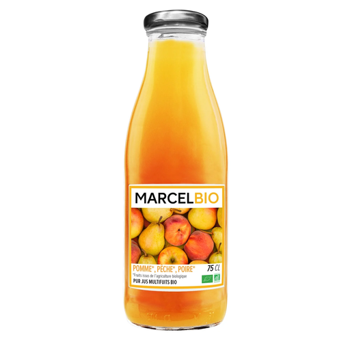[3700749302300] MARCEL BIO 100% Pure multifruit juice apple peach pear 75 cl