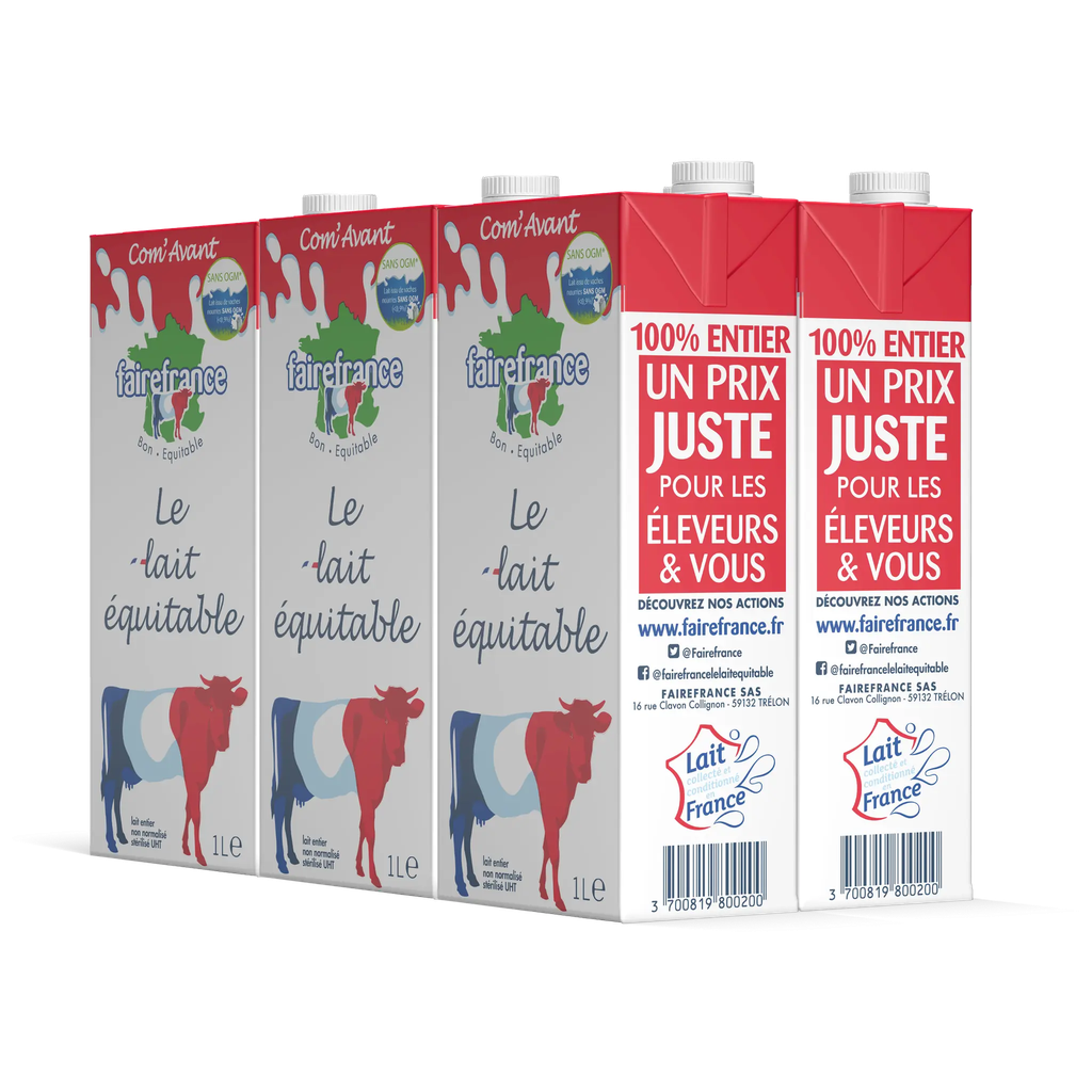 FAIRFRANCE LE LAIT EQUITABLE Leite inteiro UHT pacote 6 x 1 L
