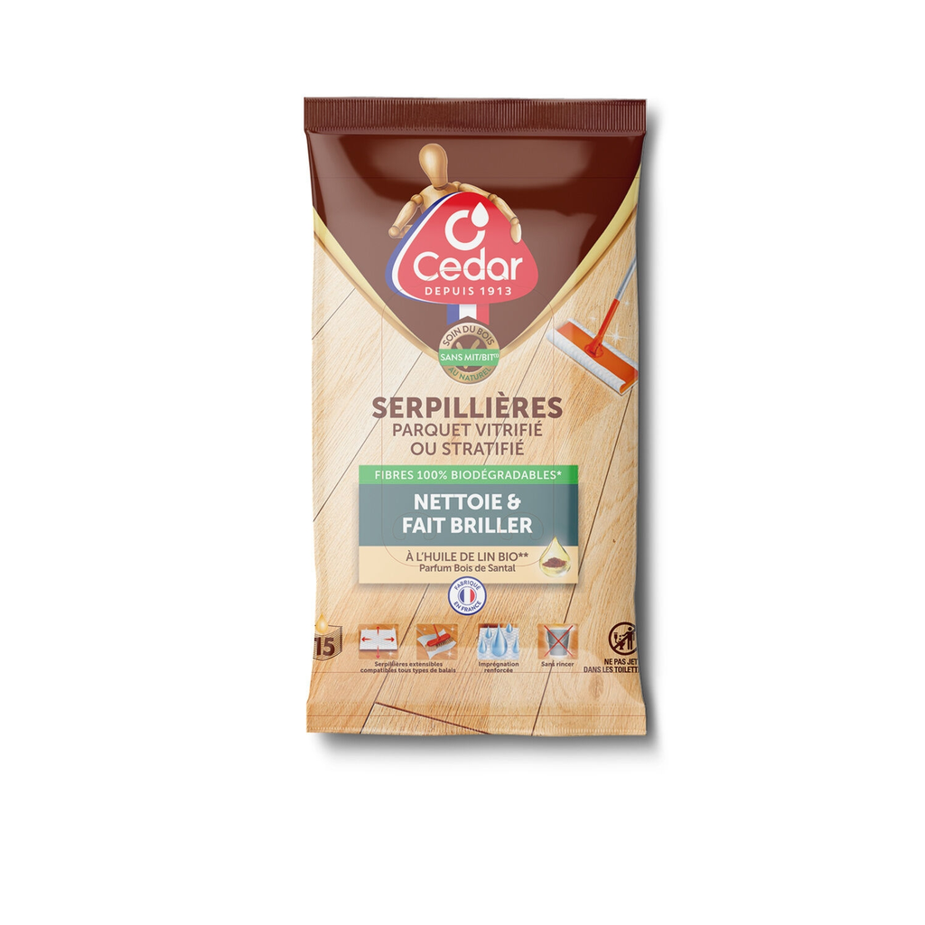 O'CEDAR Serpillères Parquet Vitrifié Stratifié Bois de Santal 15 unités