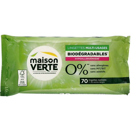 [3700992605364] MAISON VERTE Lingette Multi-Usages Biodégradables 70 unités
