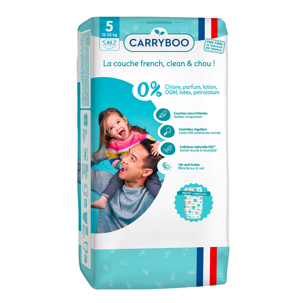 CARRYBOO Pañales ecológicos dermo-sensibles talla 5 (12-25 kg) 44 unidades