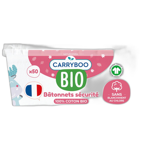 [3760001760835] CARRYBOO Cotons-tiges sécurité bio pour bébé 50 pièces