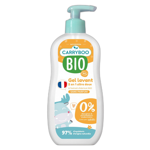 [3760001762525] CARRYBOO Gel lavant bébé 2 en 1 ultra doux à l'extrait d'abricot bio 0.5 L