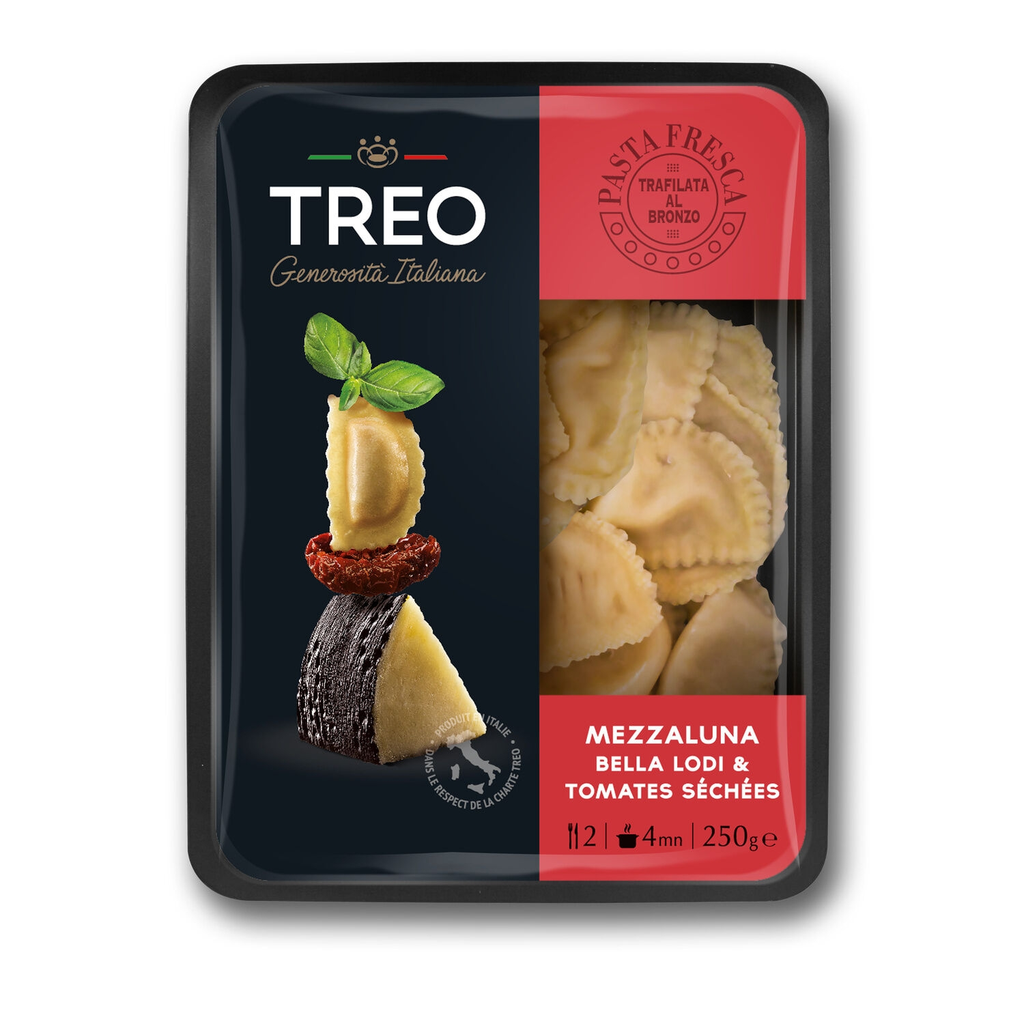 TREO Pâtes Fraîches Mezzaluna Fromage Et Tomate Séchée 250 g