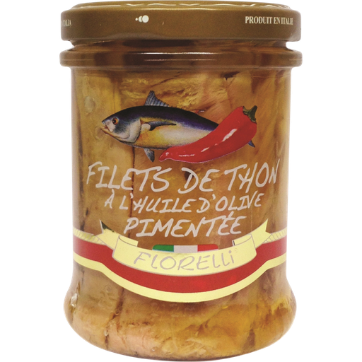 [3760077534668] FLORELLI Tuna Fillets in Olive Oil with Chili 140 g