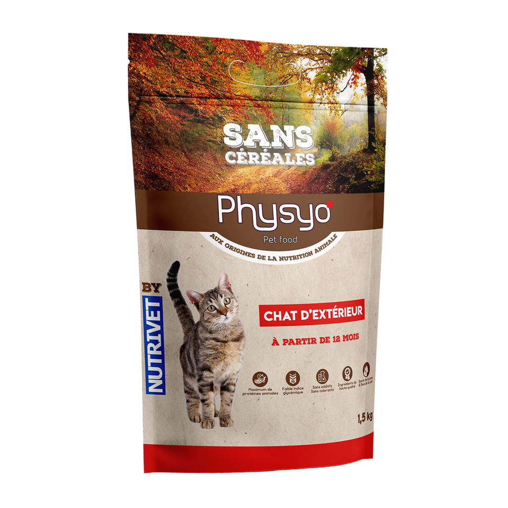 PHYSIO PET FOOD Adult Outdoor Cat Grain-Free Kibble Chicken Turkey Duck 1.5 kg