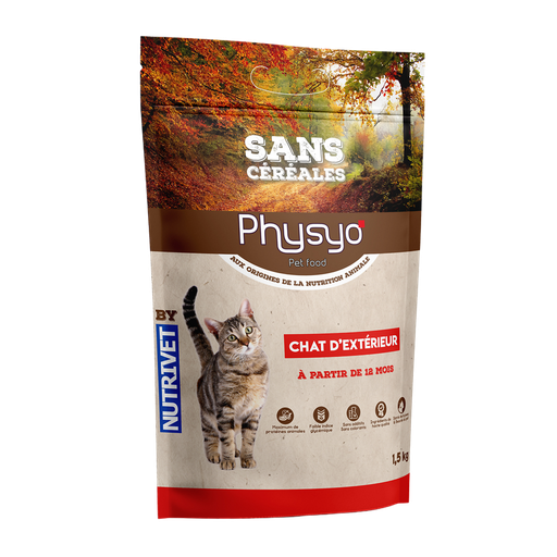 [3760080533405] PHYSIO PET FOOD Adult Outdoor Cat Grain-Free Kibble Chicken Turkey Duck 1.5 kg