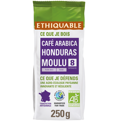 [3760091720023] ETHIQUABLE Café moulu bio d'Honduras fruits secs boisé intensité 8 250 g
