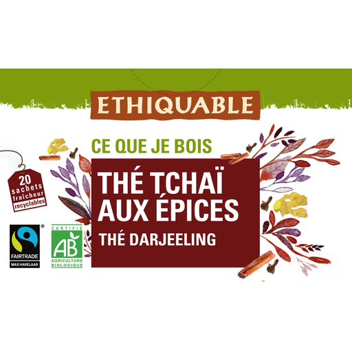 [3760091720115] ETHIQUABLE Thé noir Tchaï Darjeeling aux épices BIO 20 sachets 36 g