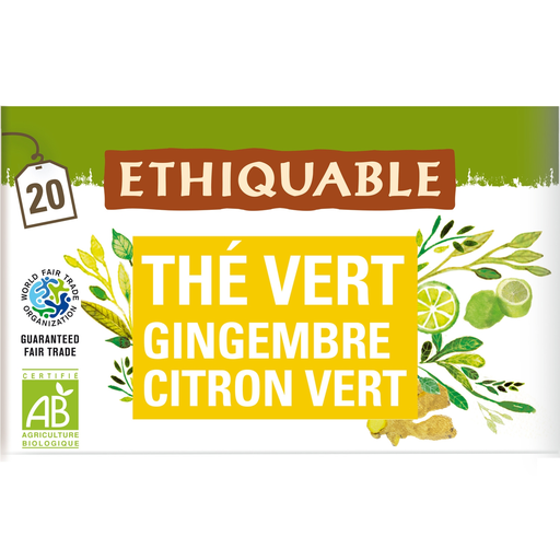 [3760091720160] ETHIQUABLE Thé vert gingembre citron vert Ceylan BIO 20 sachets 36 g