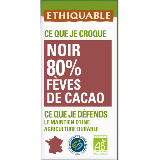 [3760091720603] ETHIQUABLE Organic Dark Chocolate Bar 80% Cocoa Beans Ecuador Ivory Coast 100 g