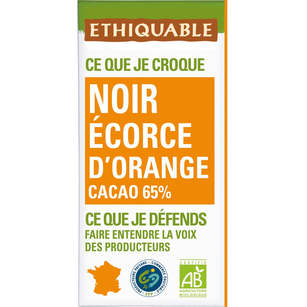 ETHIQUABLE Organic Dark Chocolate Orange Peel Peru Haiti 100 g