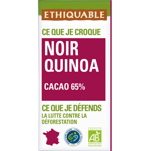 [3760091720627] ETHIQUABLE Organic dark chocolate bar 65% cocoa with quinoa 100 g
