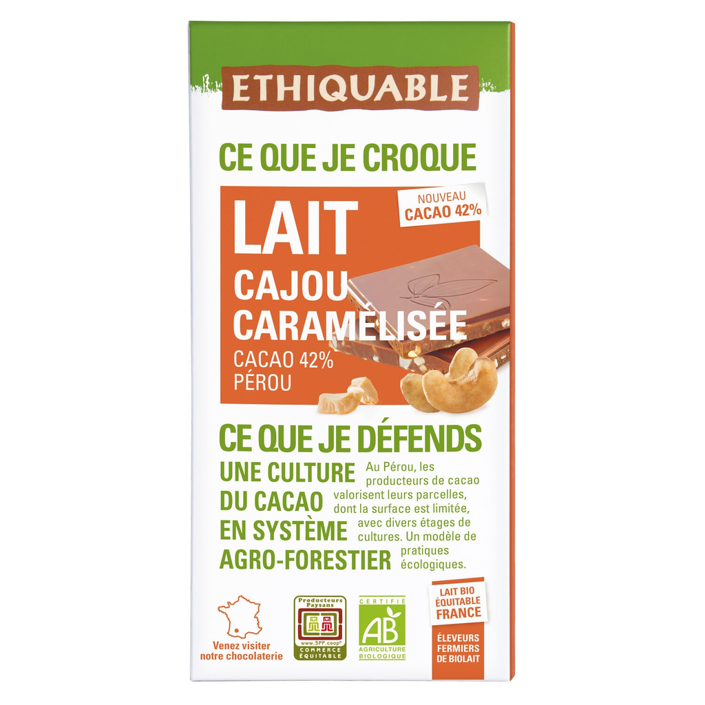 ETHIQUABLE Organic Milk Chocolate with Caramelized Cashews 100 g