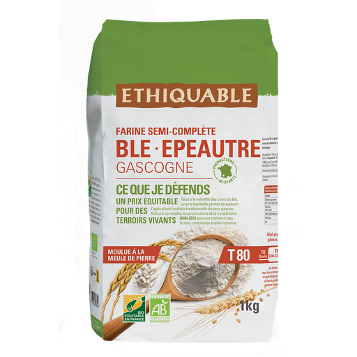 [3760091722270] ETHIQUABLE Wheat and Spelt Flour T80 France Organic 1 kg