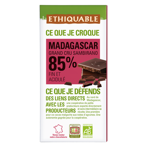 [3760091722508] ETHIQUABLE Organic Dark Chocolate Bar 85% Madagascar 100 g