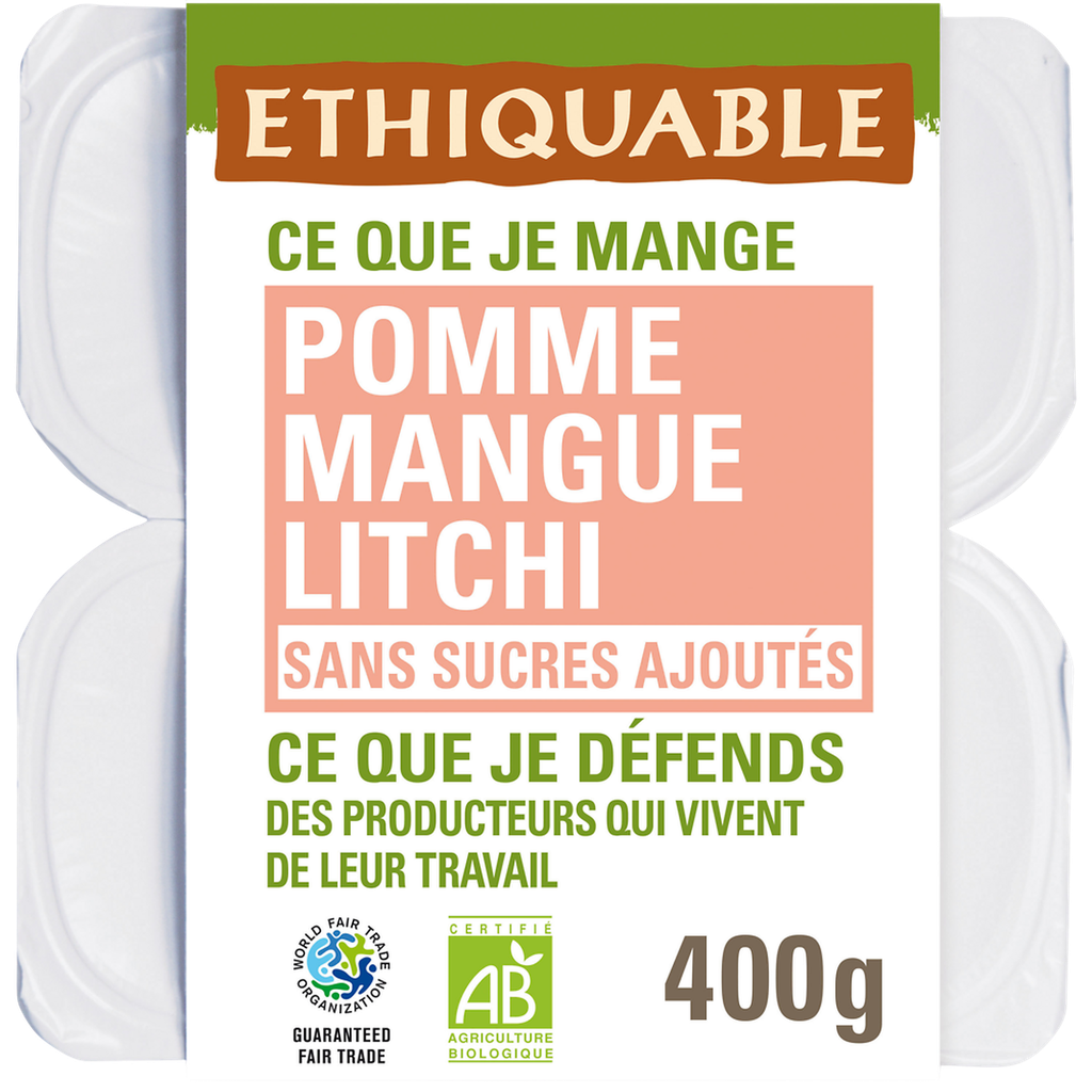ETHIQUABLE Organic apple mango lychee fruit puree 4x100g