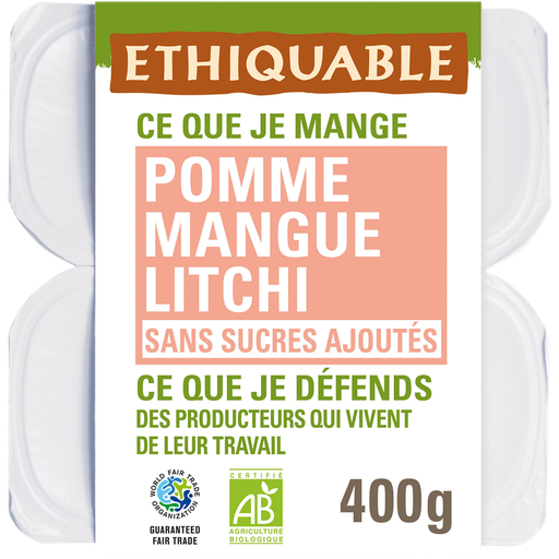 [3760091722720] ETHIQUABLE Organic apple mango lychee fruit puree 4x100g