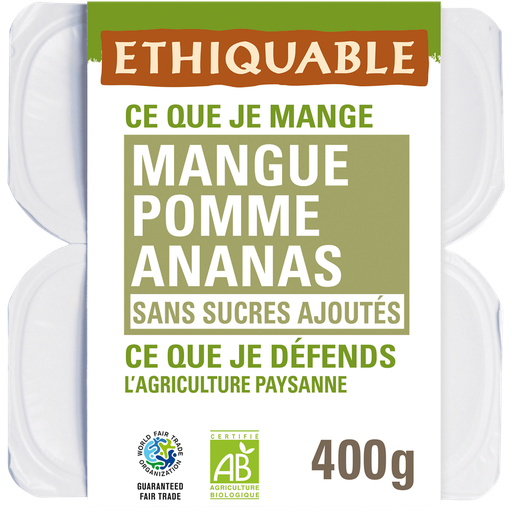 [3760091723727] ETHIQUABLE Organic mango apple pineapple fruit puree 4x100g