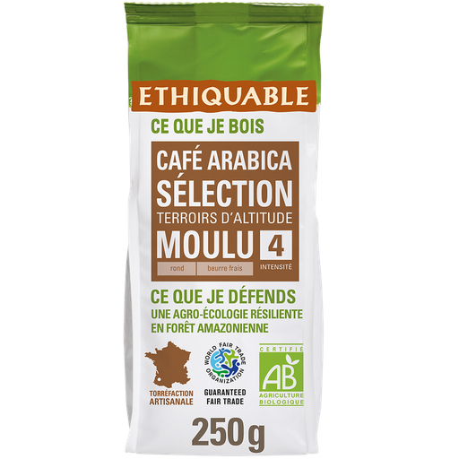 [3760091724205] ETHIQUABLE Café bio moulu Sélection terroirs d'altitude rond beurre frais intensité 4 250 g
