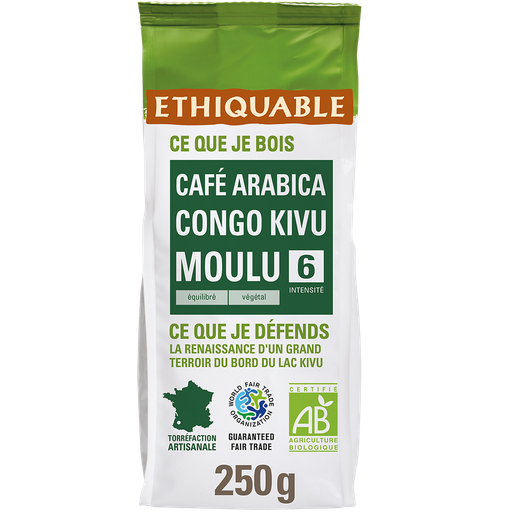 [3760091724212] ETHIQUABLE Café pure moulu origine Congo Bio 250 g