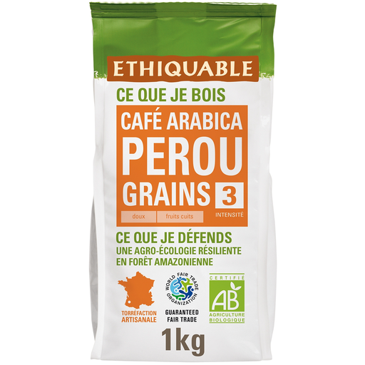 [3760091725790] ETHIQUABLE Café en grain bio arabica Pérou 1 kg