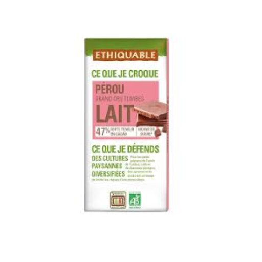 [3760091726391] ETHIQUABLE Milk Chocolate 47% Peru Organic 100 g