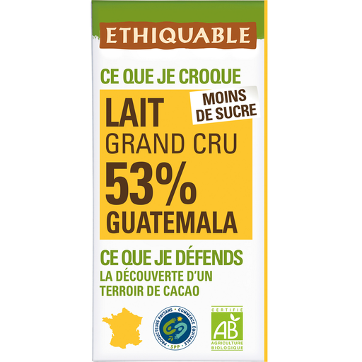 [3760091726414] ETHIQUABLE Organic milk chocolate bar 53% cocoa 100 g
