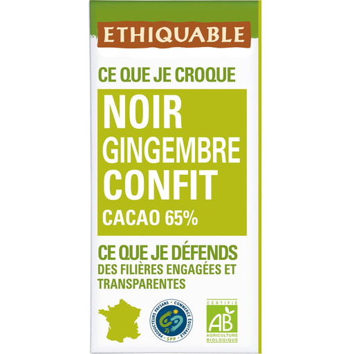 [3760091726599] ETHIQUABLE Organic Dark Chocolate Bar with Candied Ginger 100 g