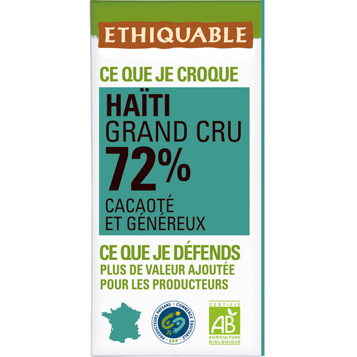 [3760091726650] ETHIQUABLE Organic Dark Chocolate Bar 72% Cocoa Haiti Grand Cru 100 g