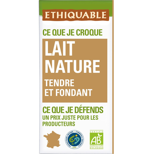[3760091726674] ETHIQUABLE Organic Fairtrade Milk Chocolate Bar Peru 100 g