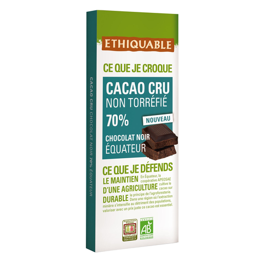 [3760091728838] ETHIQUABLE Raw Dark Chocolate 70% Organic 80 g