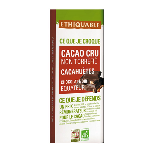 [3760091728852] ETHIQUABLE Dark Chocolate 70% Raw Cocoa Peanuts Ecuador Organic 80 g