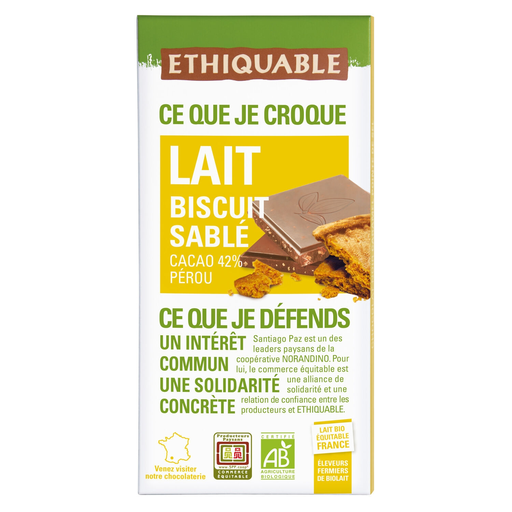 [3760091729057] ETHIQUABLE Organic milk chocolate shortbread biscuit 100 g