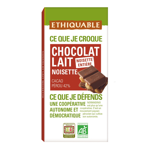 [3760091729088] ETHIQUABLE Milk Chocolate Whole Hazelnut Organic 100 g