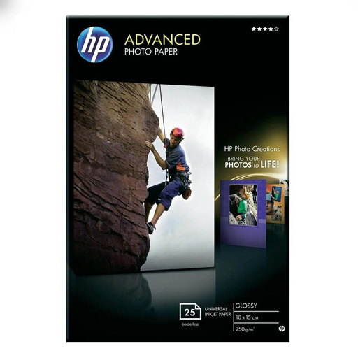 [0882780349599] HP Papel fotográfico 10 x 15 brilhante Q8694A pacote de 25 folhas
