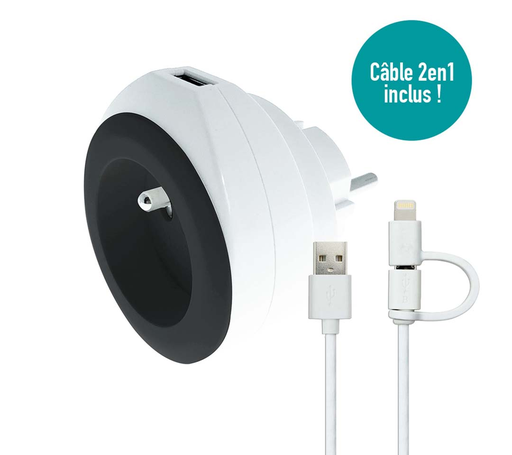 [3760110686545] WATT&CO Prise secteur avec USB Bewatt Noir et Blanc