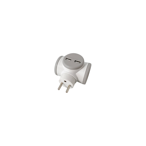 [3760110687306] WATT&CO Regleta Biplite 2x16A rotativa y 2xUSB 2.4A Gris